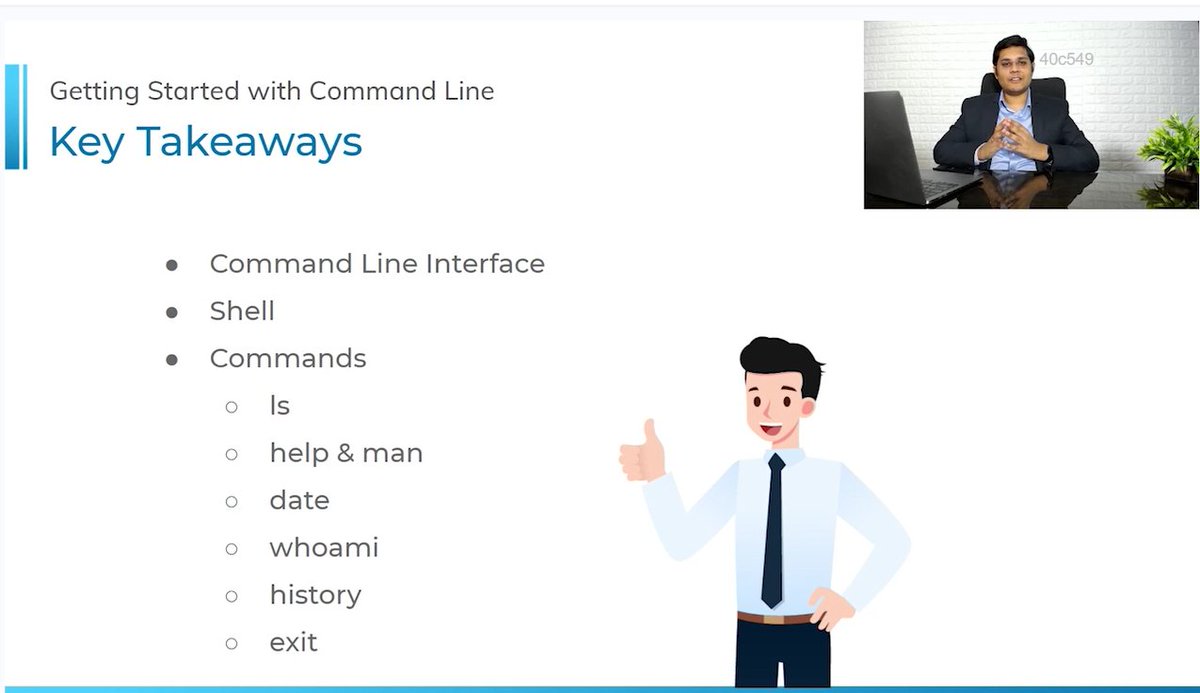 kameravikas's tweet image. #DeveloperFoundations
#WorkingwithCommandLine #Day1

Topic: Getting Started with Command Line

Key Takeaways:
• Command Line Interface
• Shell
• Commands
    ◦ ls
    ◦ help &amp;amp; man
    ◦ date
    ◦ whoami
    ◦ history
    ◦ exit

#NXTWave #CCBP #CLI #Linux
