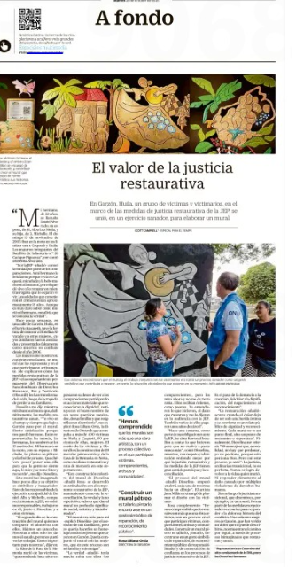 ONUHumanRights's tweet photo. La justicia transicional, que desemboca, por ejemplo, en un mural, forma parte de las medidas excepcionales necesarias para responder a la dolorosa historia del conflicto. Y las valientes mujeres de Garzón, Huila, que han vivido un dolor que no puede describirse, nos muestran el camino por seguir, a través de procesos inimaginados que restauran y sanan: Scott Campbell  
El Valor de la Justicia Restaurativa Vía
@ELTIEMPO
↘️Lee más aquí📷 👇
https://t.co/nxXUUVNIBx

@JEP_Colombia 
@obsurdhuila 
@petrogustavo 
@UBPDcolombia 
@JuanManSantos