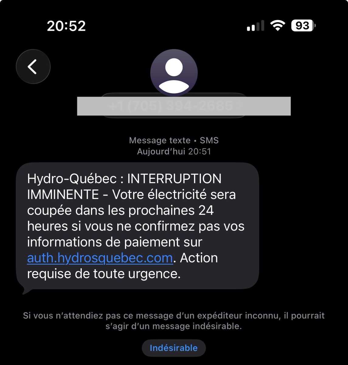 pjt2072's tweet photo. @hydroquebec 
Tentative de frauds ! Eyes vous au courant ? https://t.co/q9h1U39YLU