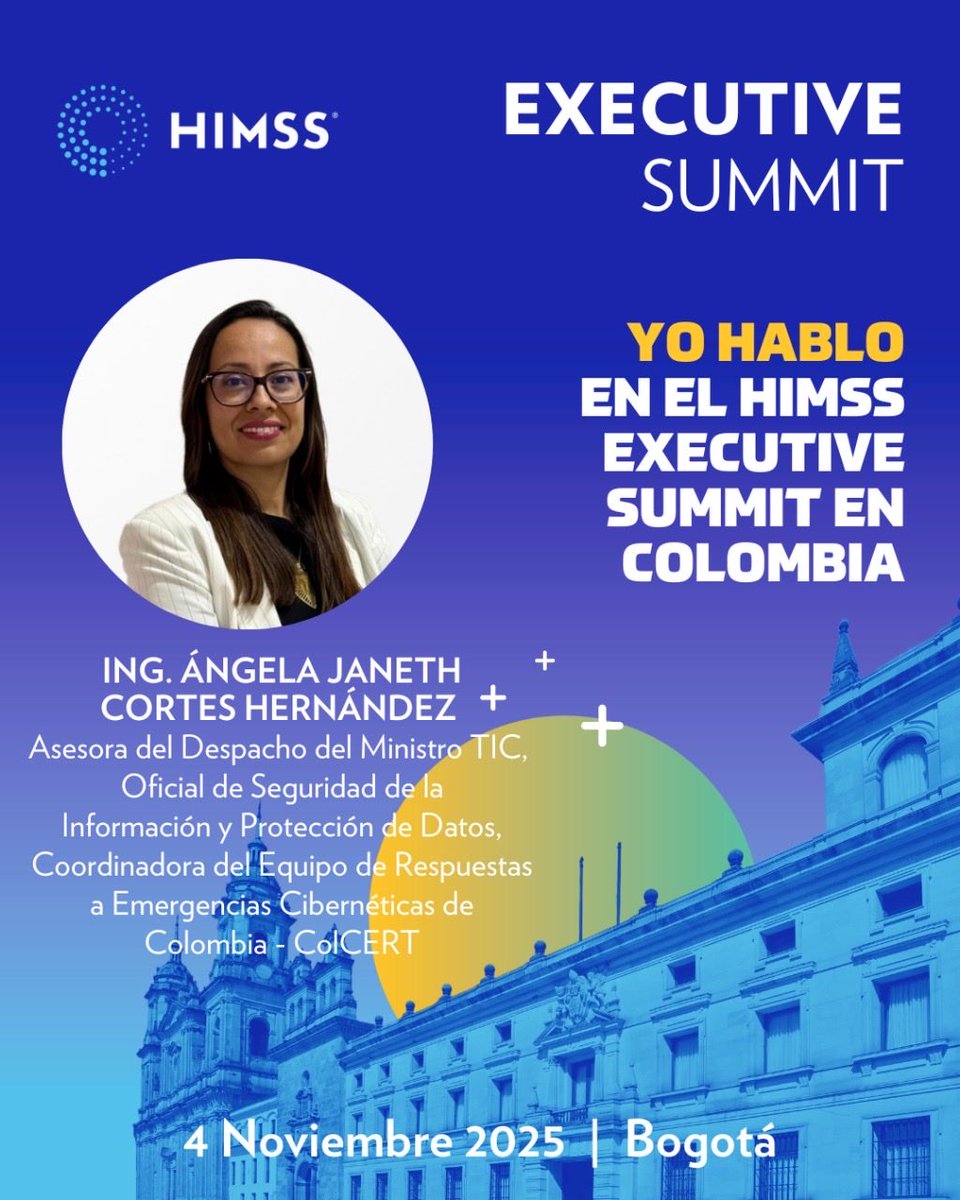 colCERT's tweet image. #RecomendacionesColCERT 💻
Llega la 5ª edición del HIMSS Executive Summit Colombia 2025 @HIMSS, un espacio clave para conocer los avances en transformación digital del sector salud. 🩺 Se abordarán temas como Ciberseguridad y Seguridad de la Información, Inteligencia Artificial y…