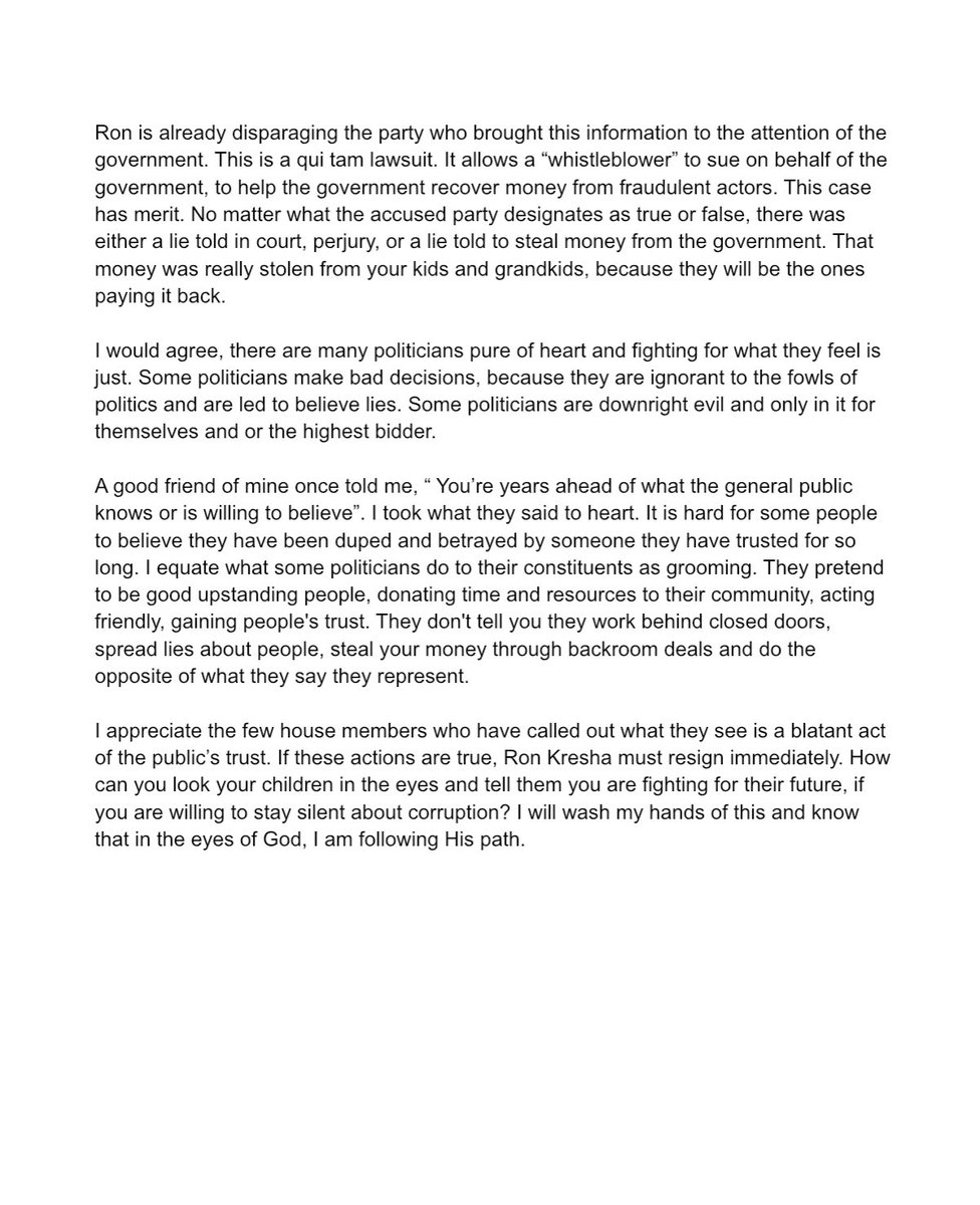 On the Forefront of Fraud and Corruption
 
How can you look your children in the eyes and tell them you are fighting for their future if you are willing to stay silent about corruption? I will wash my hands of this &amp; know that in the eyes of God, I am following His path.

#MNleg