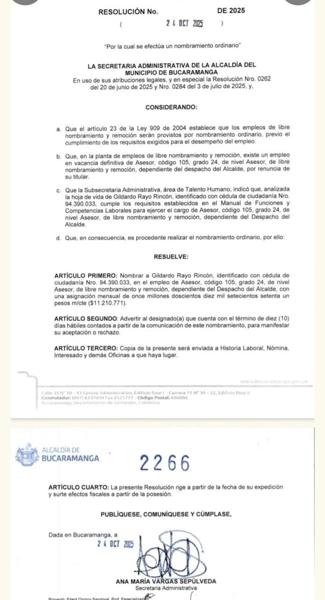 Muy sospechoso nombramiento en <a href="/AlcaldiaBGA/">Alcaldía de Bucaramanga</a> 

Alcalde (e) Edward Sanchez declara insubsistente al Secretario del Interior Cr. Rayo por incompetente (ejecuto solo 41% del presupuesto en 2025)

El viernes a la media noche la Secretaria Administrativa lo nombra nuevamente en la