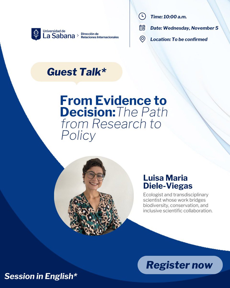 Join us for a Guest Talk with Luisa María Diele-Viegas, ecologist and transdisciplinary scientist turning research into action.

🎓 For faculty, researchers &amp; PhD students.
🗓 Nov 5 | 10:00 a.m.
📍 Location: TBC
🔗 Register here 👉 forms.office.com/r/hcyEMPdKEr