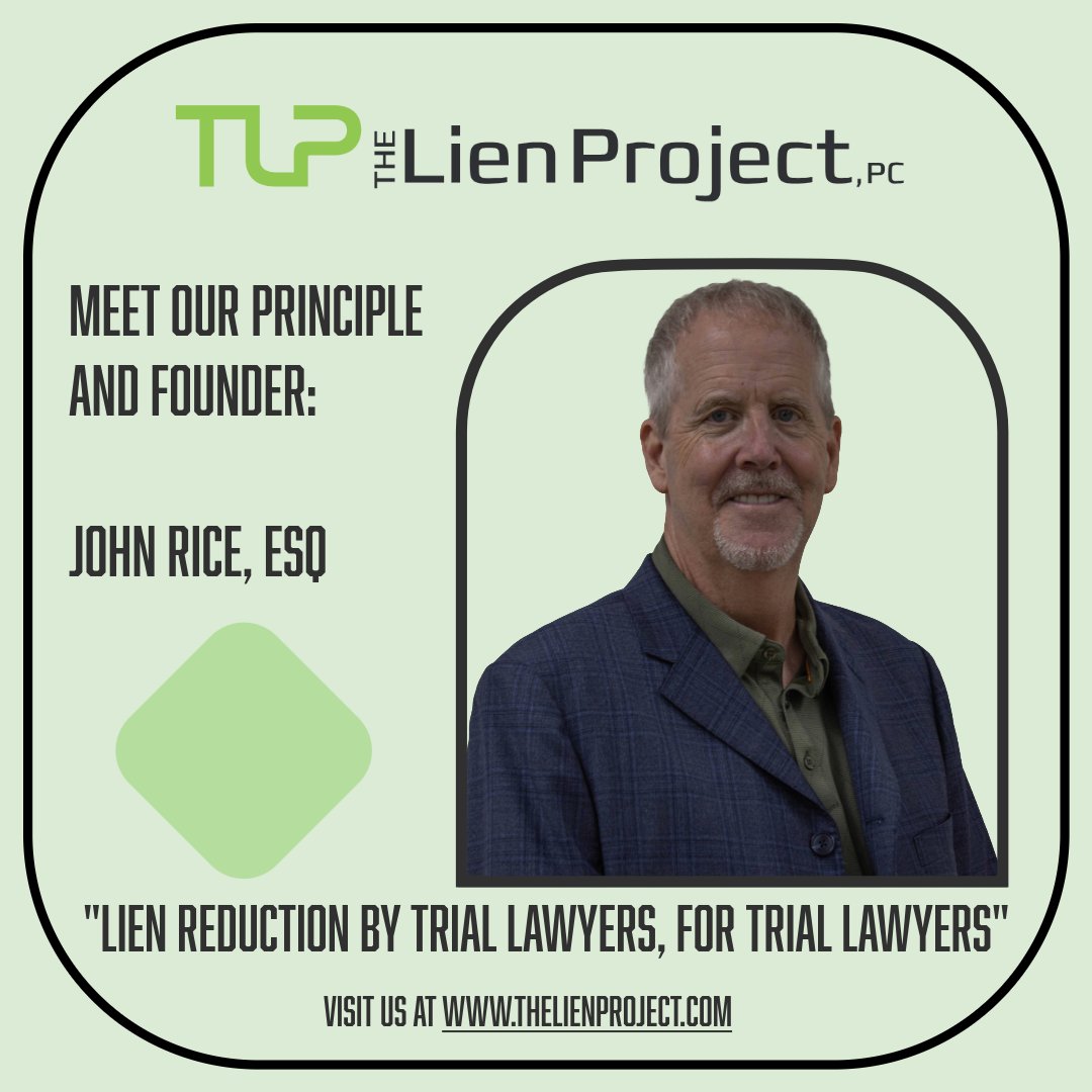 TLienProjectPC's tweet image. Meet our founder: John Rice, Esq.

After 30 years as a trial lawyer, John saw one problem again and again — liens draining client recoveries. 

He built The Lien Project to protect plaintiffs’ settlements through skilled, attorney-led lien resolution. 

Attorney Advertising