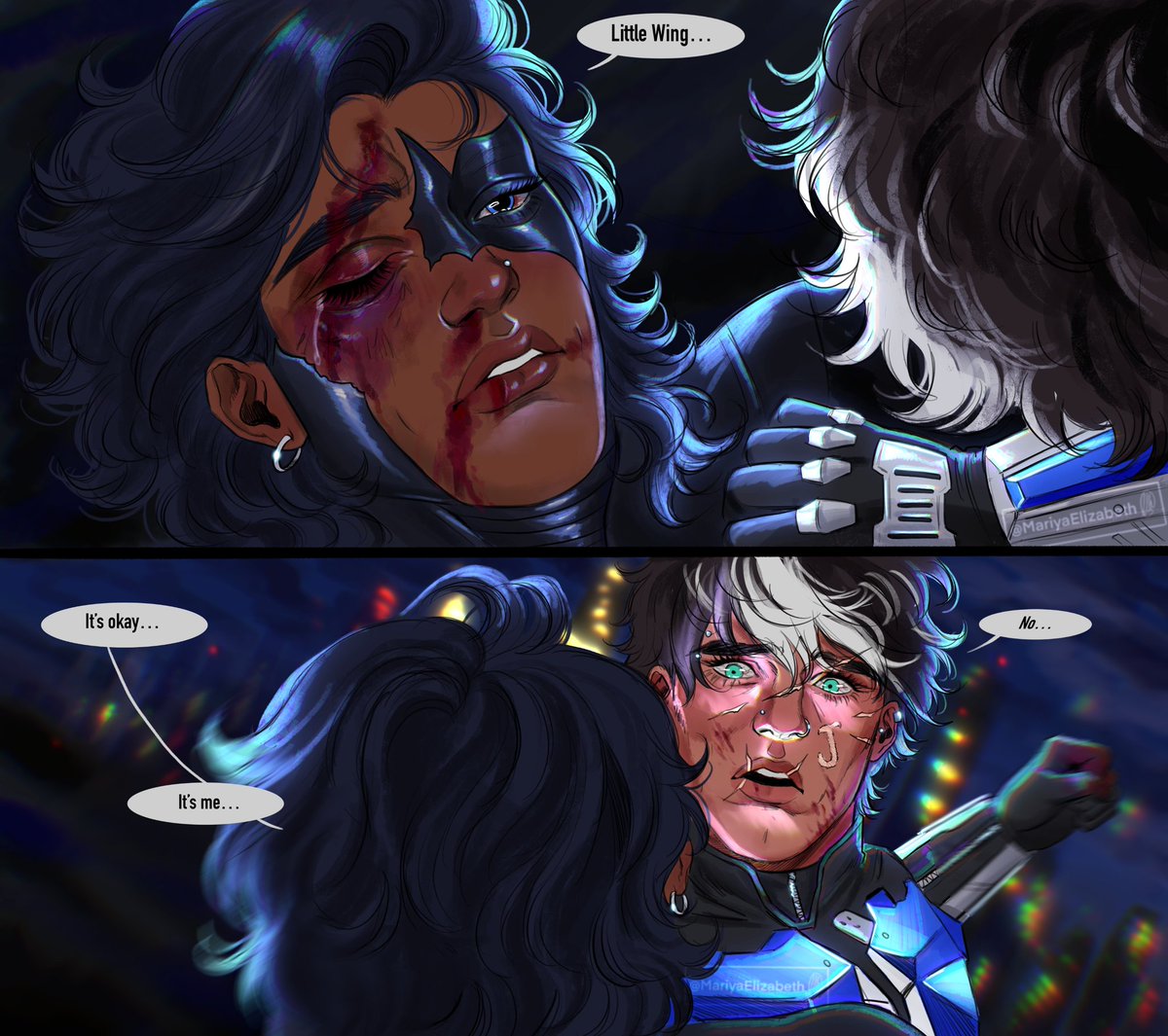 MariyaElizabeth's tweet image. This is how I imagine their first interaction if they ever met in the Arkhamverse, the game didn&apos;t give us not even a crumb of their brotherism 💔
—#DickGrayson #JasonTodd #Nightwing #arkhamknight