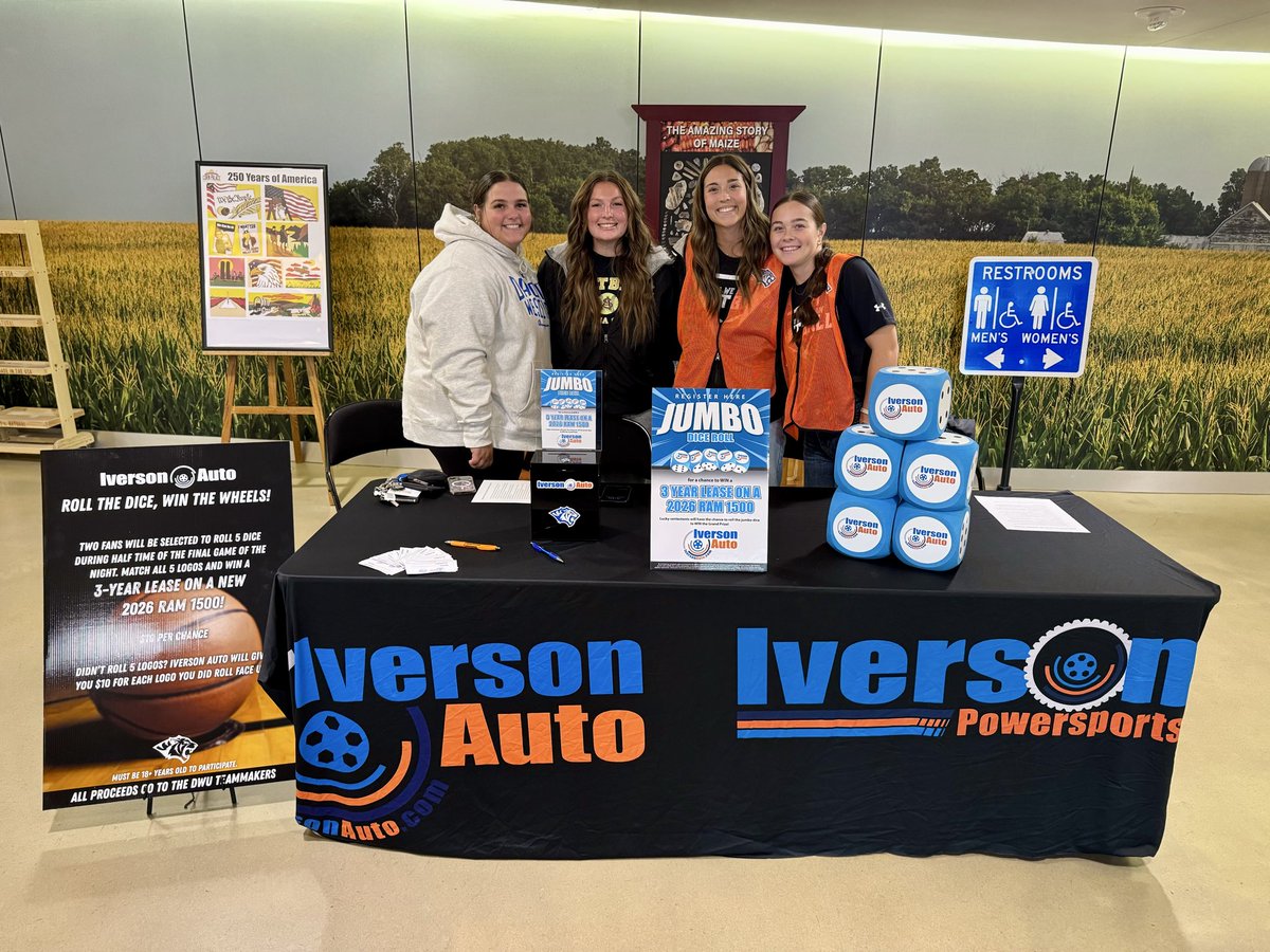 Less than 40 Min until <a href="/DWUMBB/">DWU Mens Basketball</a> at the Palace!

New this year for <a href="/dwusports/">DWU Athletics</a> is Jumbo Dice roll sponsored by Iverson Auto! 

Get your chance to win a 3 Year Lease for a 2026 Ram 1500. Only 100 chances and 2 winners drawn. 

Proceeds support DWU TeamMakers Scholarships #bleedblue