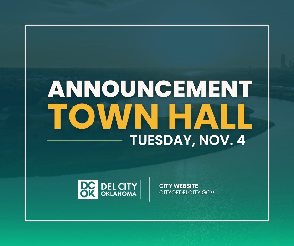 DcokGov's tweet photo. 📢ANNOUNCEMENT - TOWN HALL

🗓️Tues., Nov. 4th
🕠5:00-7:00 PM
📍Huey Long Community Center:
       4505 SE 15th Street, Del City, OK 73115

Let's come together, share a meal, celebrate the relentless spirit that makes Del City strong, and keep Del City moving forward - together. https://t.co/0saqQF1bXd