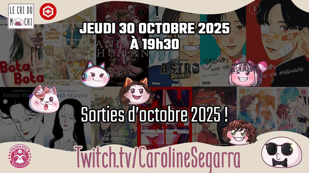 ‼️RAPPEL‼️
Le Cri du Mochi c'est ce jeudi 30 octobre 2025 à 19h30 !!!
Un horaire différent pour tester :)
En plus de l'entretien avec Alex Pilot vous aurez comme d'habitude les sorties du mois et nos reviews présentées par <a href="/kaorinchan/">Caroline Segarra</a> @catngeek <a href="/tanja_LastEve/">Tanja</a> <a href="/rylourylou/">Rylou</a> et