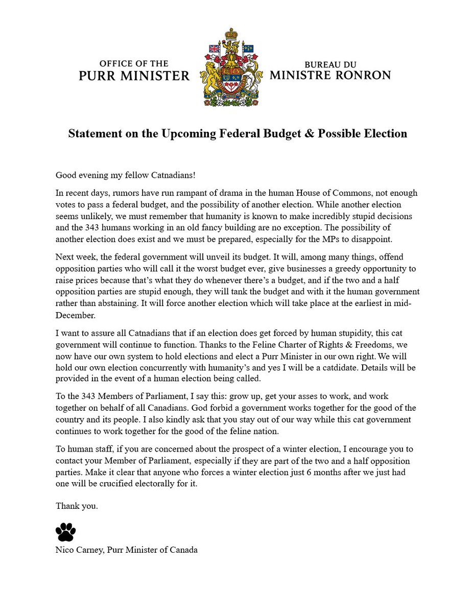 My Statement on the Upcoming Federal Budget &amp; Possible Election