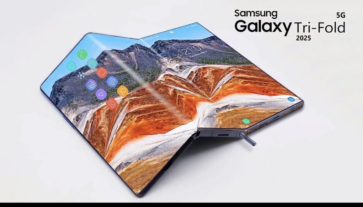 inc1nder's tweet photo. Just saw @Samsung unveil the Galaxy Z TriFold! 📱➡️📱📱➡️📱📱📱 This dual-hinge foldable opens to a massive 10” display—smartphone, tablet, all in one. Can’t wait to see it in action! #SamsungTriFold #FoldableFuture #APEC2025 https://t.co/hJBUdX7v35