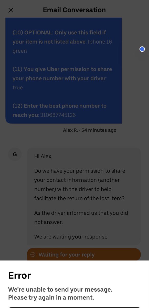 ritty_titty's tweet photo. @Uber_Support your app doesnt let me respond its been 12hrs of no help from you guys !!!!!! Im going to miss my flight trying to get my phone back!!!! https://t.co/3f9y5fKEi3