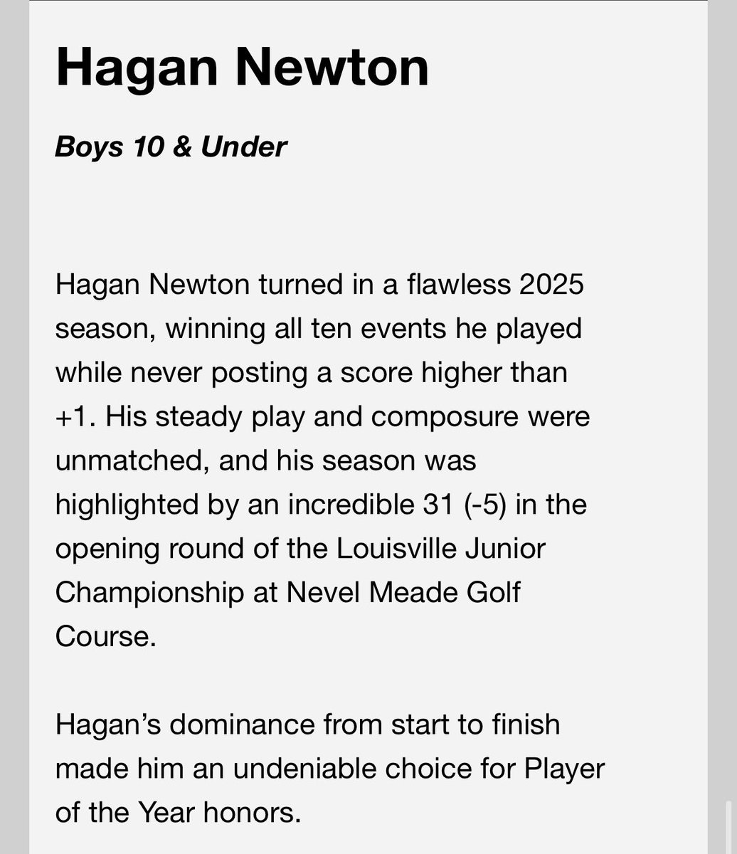 Hagan Newton — 2025 Kentucky JR PGA Player of the Year 🏆 So proud of your hard work and dedication! Keep chasing the dream ⛳️
