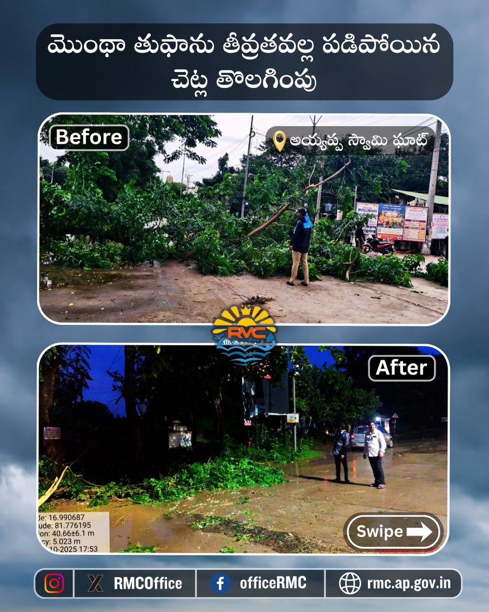 RMCoffice's tweet photo. మొంథా తుఫాను కారణంగా నగరంలోని పలు ప్రాంతాల్లో పడిపోయిన చెట్లను రాజమహేంద్రవరం మునిసిపల్ కార్పొరేషన్ సిబ్బంది వెంటనే స్పందించి తొలగించారు. ప్రజల రాకపోకలకు ఆటంకం కలగకుండా రాత్రి పూట కూడా క్లీరెన్స్ పనులు చేపట్టారు.
#rmc #cyclonemuntha #TreeClearance #rmcworks #MunicipalCorporation https://t.co/5D4ad3tC5g
