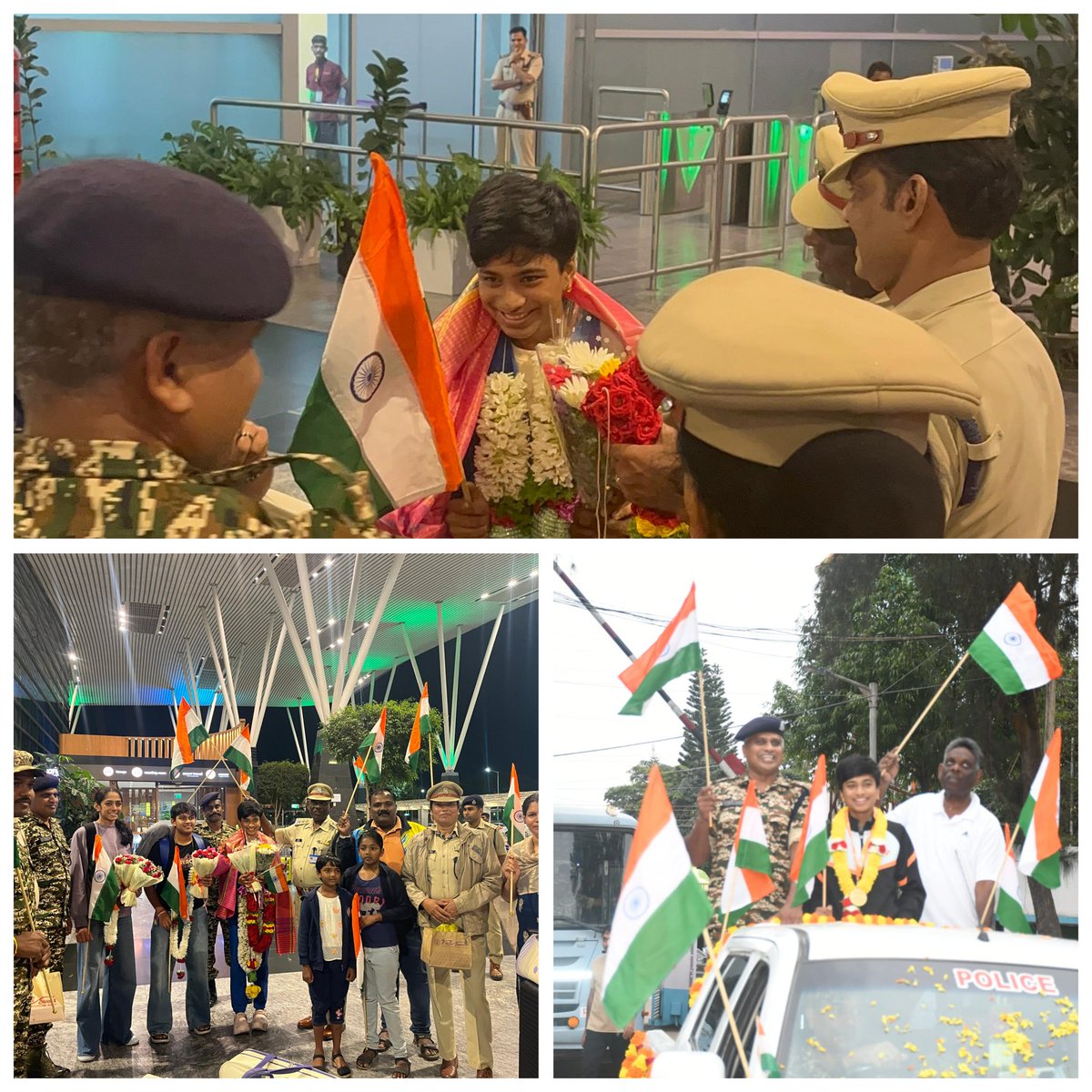 GCBLRCRPF's tweet image. Welcome Champion!
A warm reception  held at GC CRPF Bengaluru for Miss Shaina M Manimutthu, D/O HC/GD Manimutthu, Gold Medalist at the Asian Junior Badminton Championship 2025, China, on her arrival in India

She was received by Sh. #Padmakumar DIG, along with officers and staff