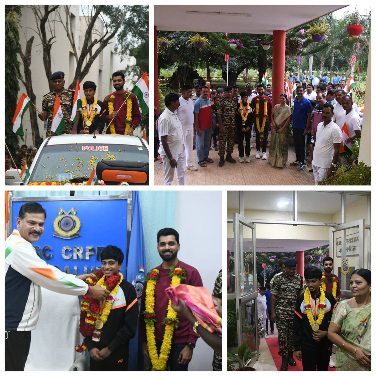 GCBLRCRPF's tweet image. Welcome Champion!
A warm reception  held at GC CRPF Bengaluru for Miss Shaina M Manimutthu, D/O HC/GD Manimutthu, Gold Medalist at the Asian Junior Badminton Championship 2025, China, on her arrival in India

She was received by Sh. #Padmakumar DIG, along with officers and staff