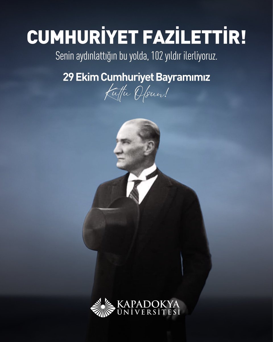 🇹🇷 Cumhuriyet fazilettir!

Ulu Önder Mustafa Kemal Atatürk’ün bizlere armağan ettiği Cumhuriyetimizin 102. yılını, aynı inanç ve kararlılıkla kutluyoruz.

Onun aydınlattığı bu yolda; bilimin, aklın ve özgürlüğün rehberliğinde ilerliyor, her adımda Cumhuriyetimizin değerlerini