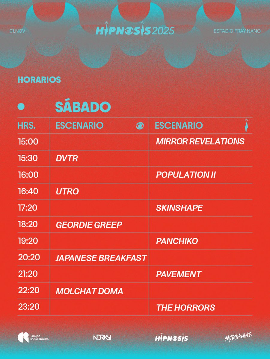 HipnosisMX's tweet photo. El tiempo se acomoda, el portal se abre.

Te presentamos los horarios oficiales del 1 y 2 de noviembre del  #FestivalHipnosis2025.

Organiza tu travesía antes de cruzar el portal. https://t.co/nTboPV1iI8
