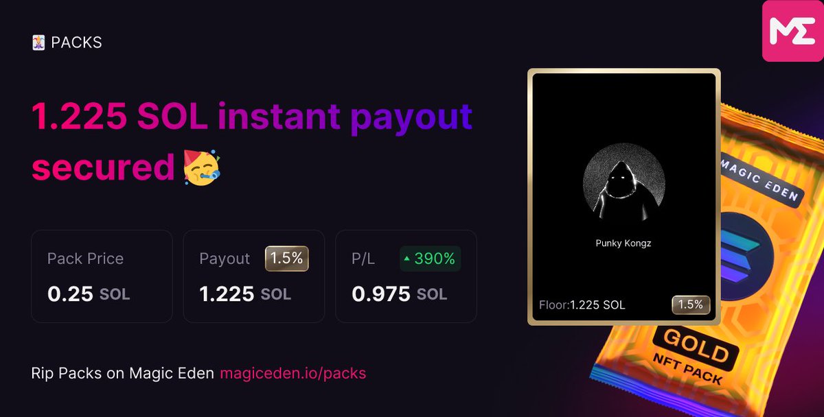 Just got 1.225 SOL from Packs on <a href="/MagicEden/">Magic Eden 🪄</a>  LFGGG
<a href="/MagicEdenComm/">Magic Eden Community</a>