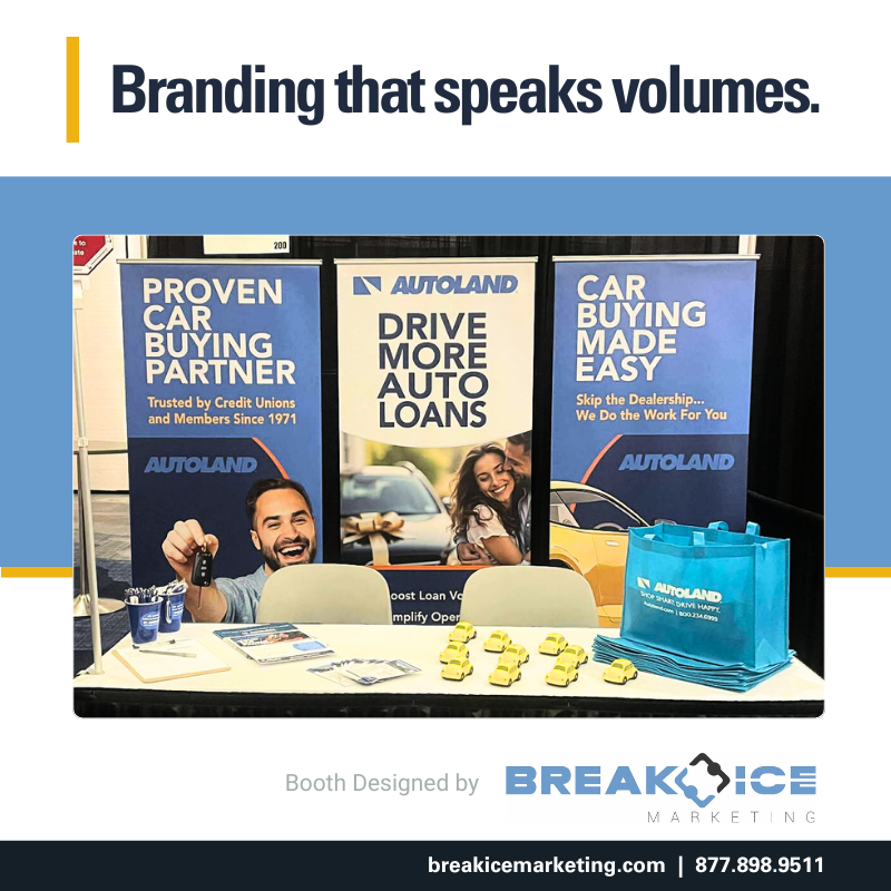 Hdowellbreakice's tweet photo. Autoland’s booth shines at REACH 2025 in Palm Desert! 🌴 We loved designing a space that highlights their CU partnerships &amp; commitment to member value. Stop by the booth to see it up close! 👉 Designed by Break Ice Marketing https://t.co/NPkV9nEs45