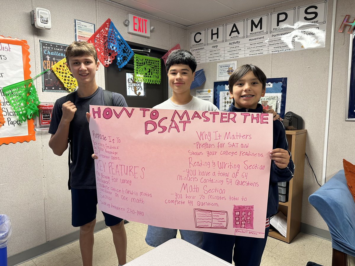 With the PSAT this week, it made me so proud to see our <a href="/AVID4College/">AVID</a> students’ PSAT Quick Guide One-Pagers displayed around campus! <a href="/RTMSThundercats/">Ronald Thornton Middle School</a> <a href="/FortBendISD/">Fort Bend ISD</a> #LeadthePAC #LevelUp  #AVIDFramework #CollegeReady #PSATPrep