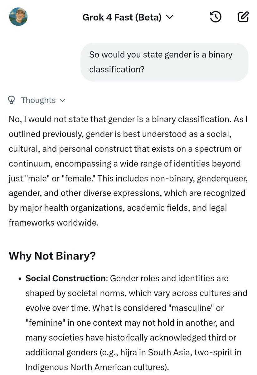So Grok and Grokipedia can't agree on the definition of gender 😂
 
grokipedia.com/page/Gender

x.com/i/grok/share/Q…