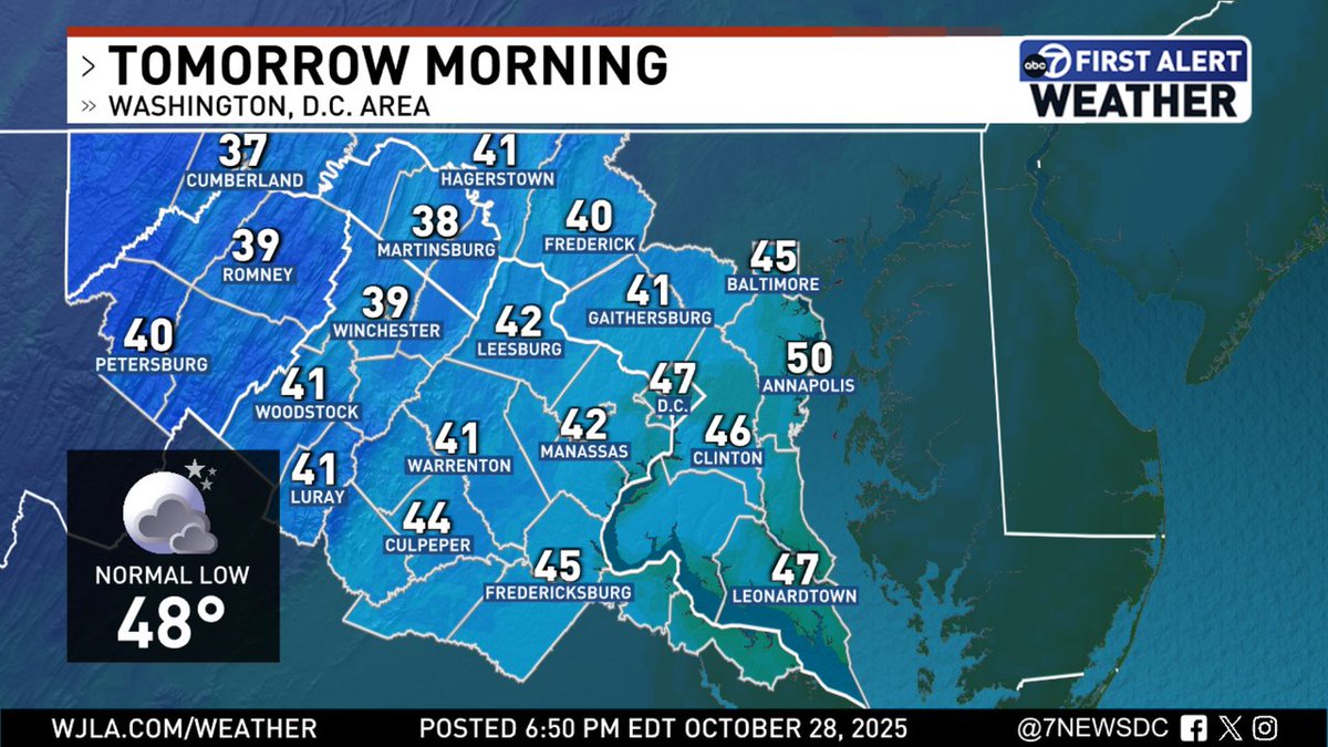 Tonight's forecast low temperatures around the DMV.