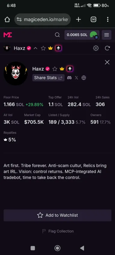 The mint price of HAXZ was 0.1 SOL, and now the floor price is 1 SOL. That’s a 10x from mint—how can you not be bullish, guys? <a href="/Haxz_xyz/">Haxz</a> Szn!