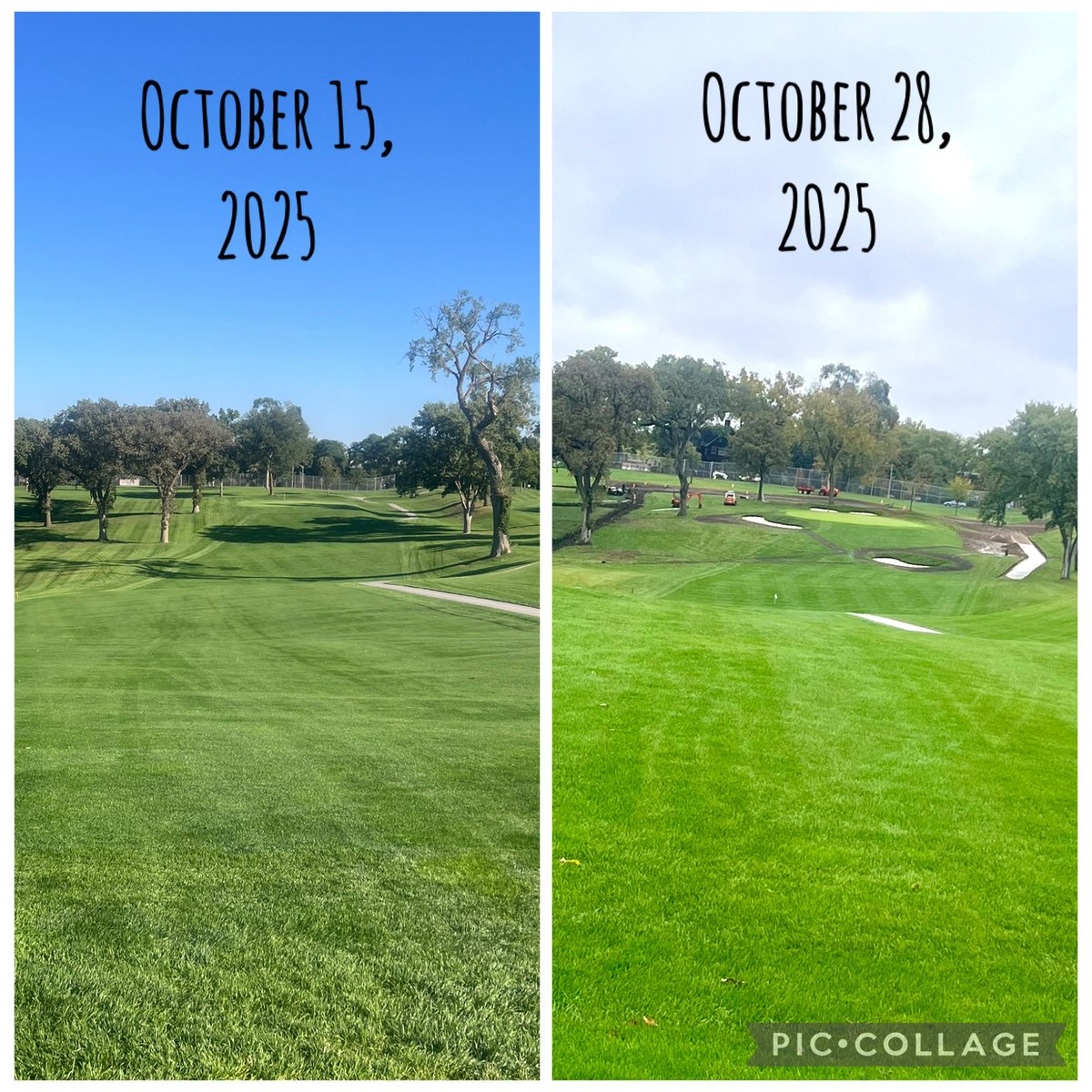 A lot has happened in 13 days!
•removed 3 trees
•added 3 bunkers (1 fwy, 2 green side)
•removed the beat up asphalt path and have begun to pour back the new concrete path
•added 2 new tees on #11 
•added over 700’ of irrigation pipe and 7 new heads for improved coverage