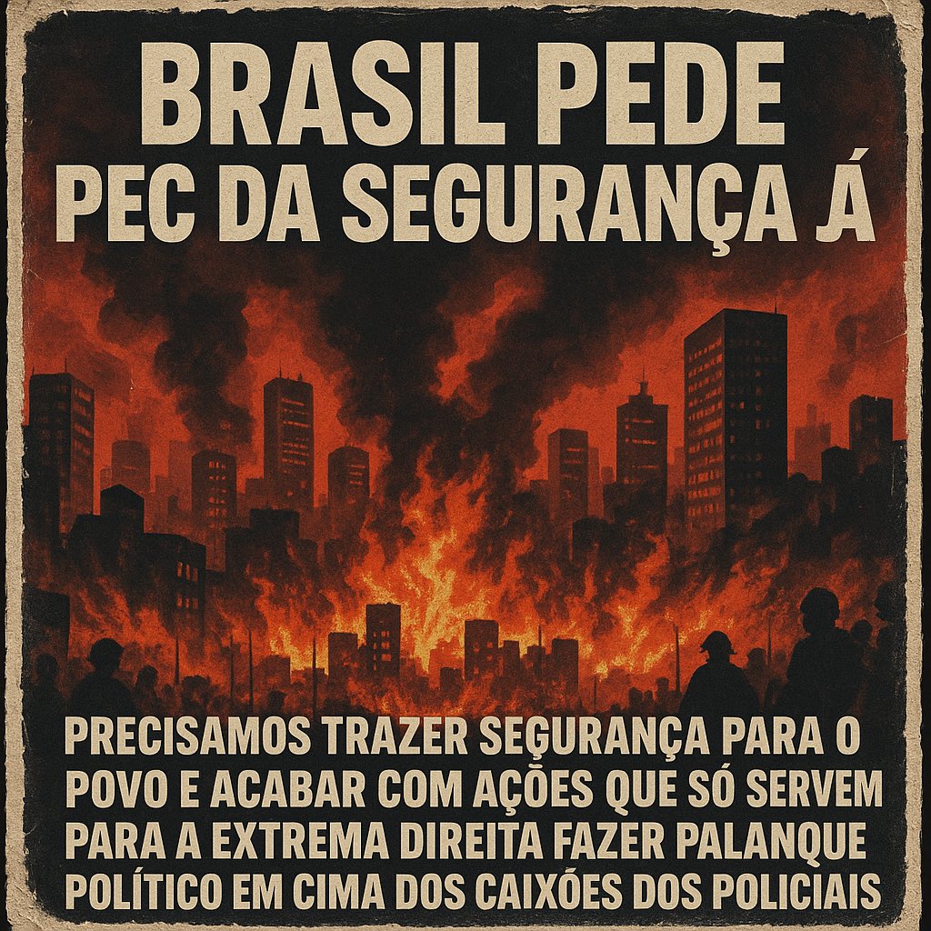 lazarorosa25's tweet image. 🚨ATENÇÃO MILITÂNCIA! 

Bora reforçar a tag:
PEC DA SEGURANÇA JÁ

O Brasil está sofrendo um ataque coordenado da extrema direita. Estão usando a operação desastrosa do Cláudio Castro para fazer politicagem em cima dos caixões dos policiais e inocentes mortos para culpar o…