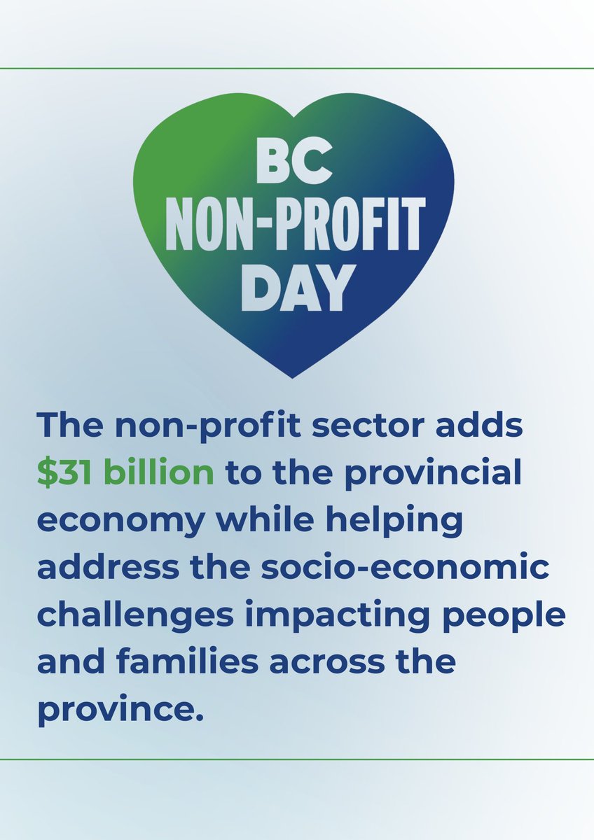 October 30 will be proclaimed #BCNONPROFITDAY.

The sector contributes $31 billion to the provincial economy, and its grassroots response to socio-economic issues increasingly faced by individuals and families across the province.

🔗 More information at: bcnonprofitday.ca