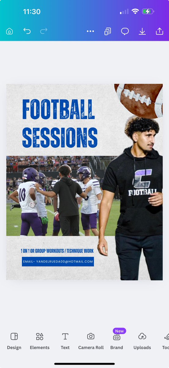Looking to improve your game? Orlando area hit me up for sessions. Db drills, wr drills. Speed and agility. Let’s work!