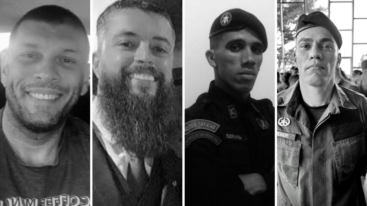 Difícil encontrar palavras.🖤 Rodrigo Cabral, 34 anos, há apenas dois meses na Polícia Civil. Marcus Vinícius Carvalho, 51, recentemente promovido. Os PMs Cleiton Gonçalves e Heber da Fonseca, do Bope. Todos mortos. São pais, filhos e maridos que não voltam pra casa. Inaceitável!
