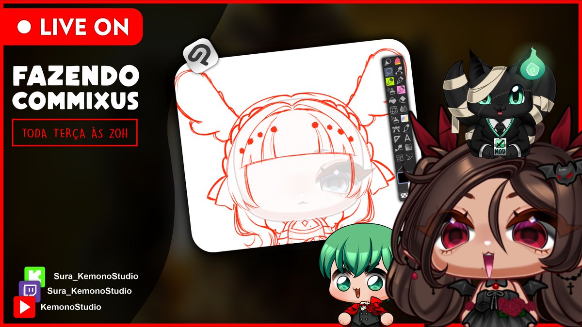 KemonoStudio's tweet photo. 🔴LIVE ON | FANZENDO COMMIXUS

Oie galeros! 😊✨🌸
Hoje é dia de rabiscar umas commixus, venham me fazer companhia e bater um papinho. <3

🍒 Link na thread.
#Vtuber #Vtuberartist #commissionsopen #kick https://t.co/UJBqFtAcRm