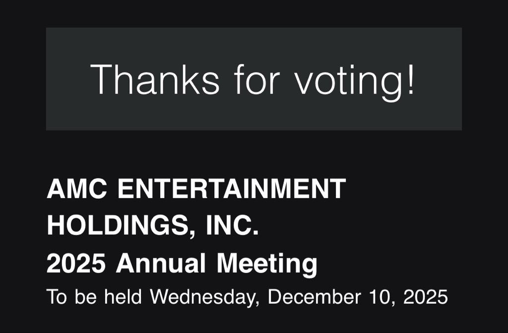 Ash_Stonks's tweet image. I voted WITH and FOR the $AMC board. I trust in the leadership of this company and believe in the proposals the board thoughtfully brought to the table. 

I’m ready to see #AMC completely debt-free. And I know these steps will help us get there. 🤑🍿 

#AMCNOTLEAVING