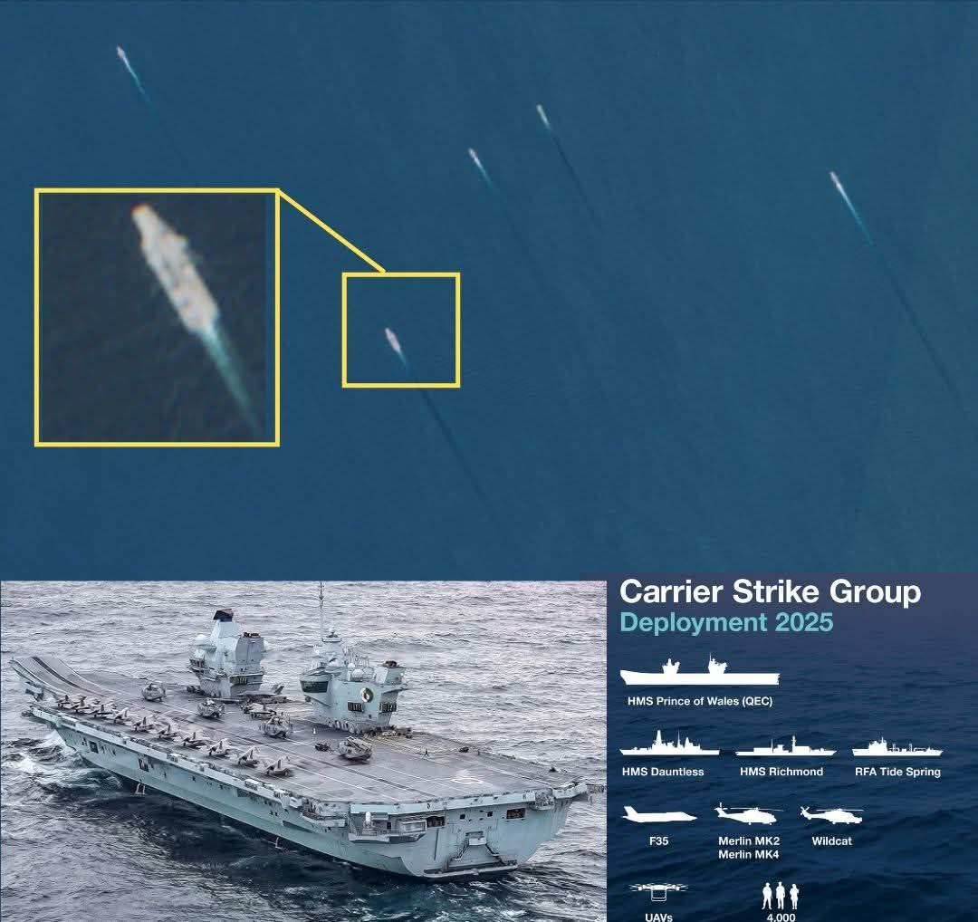 تُبحر حاملة الطائرات البريطانية HMS Prince of Wales في مياه البحر الأحمر، بعد عبورها قبل يومين مضيق باب المندب باتجاه قناة السويس، بمُرافقة السفينة الحربية الأمريكية (USS Mitscher).