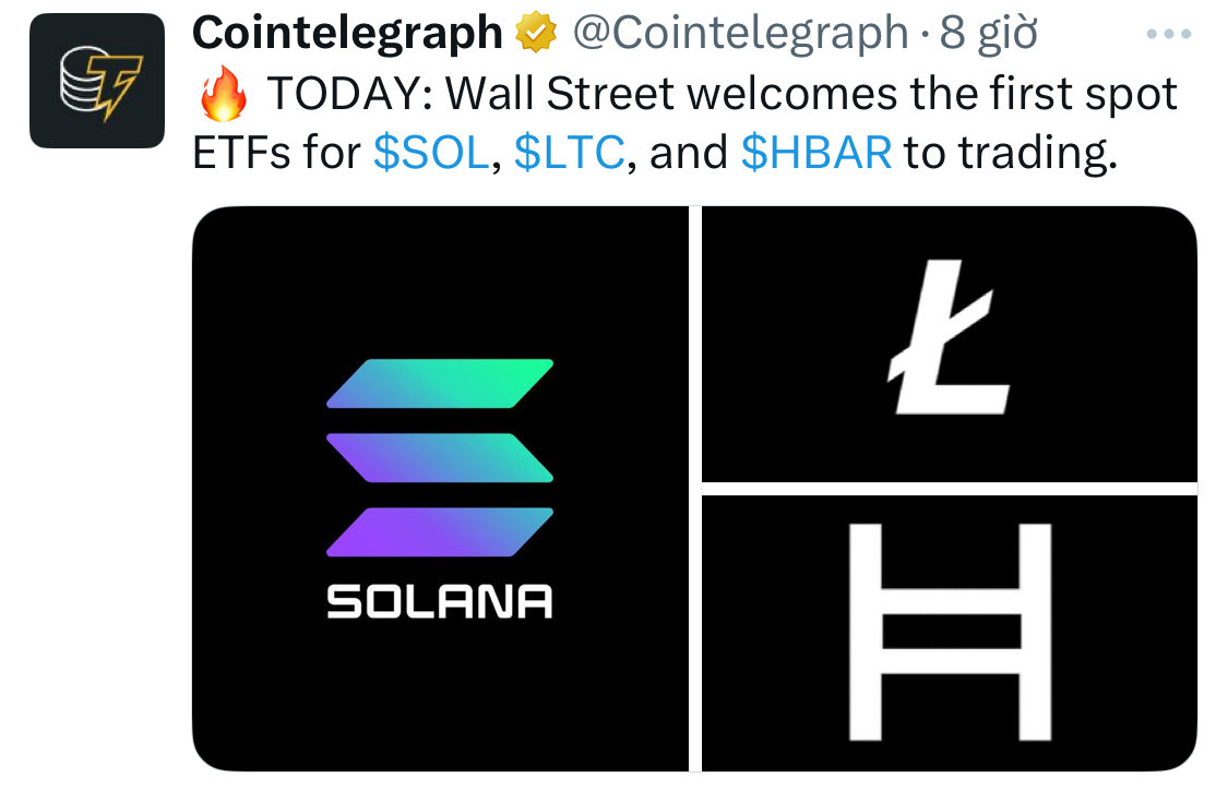 Dunghtdresearch's tweet photo. 🔥 HÔM NAY: các ETF đầu tiên gồm $SOL , $LTC và $HBAR sẽ bắt đầu giao dịch. https://t.co/vjZiIkFTCp
