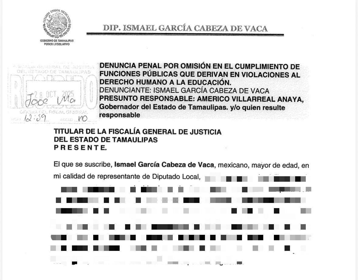 🔴Denuncian a Américo Villarreal por presunto desvío de recursos en Tamaulipas

El diputado local del PAN, Ismael Cabeza de Vaca, presentó una denuncia contra el gobernador de Tamaulipas, Américo Villarreal, por presunto desvío de recursos de becas para hijos de madres con