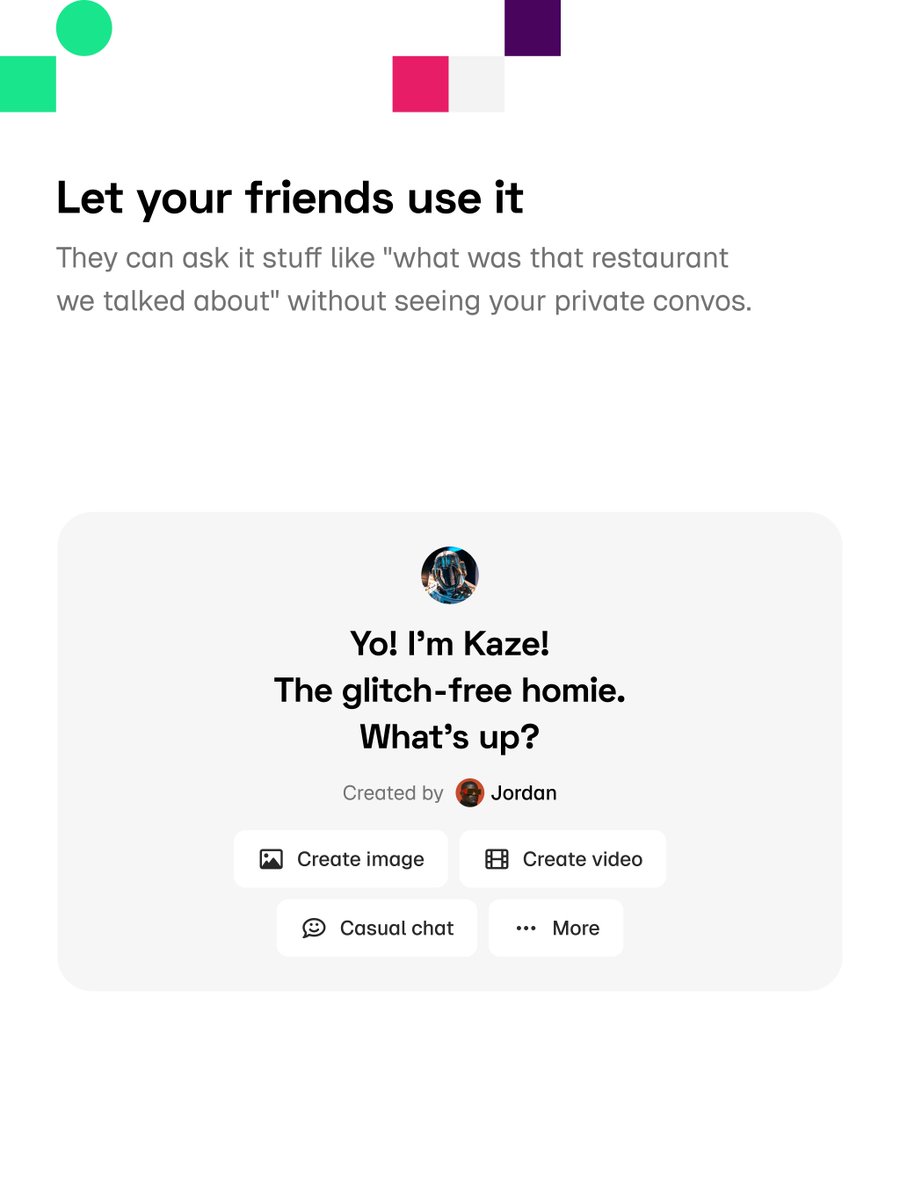 Your personal AI becomes everyone's helpful friend.

Let your partner check dinner plans without reading your work stress. Help your mom find that recipe without explaining your life story. Connection without the overshare.

Make sharing simple → asi1.ai