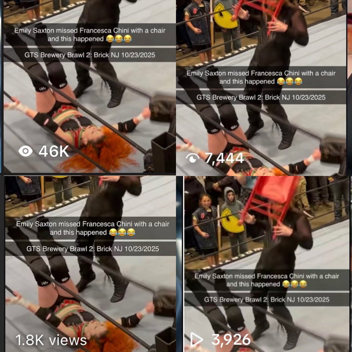 Emily Saxton (@itsemilysaxton) on Twitter photo Almost 60,000 collective views between multiple platforms with me cracking myself in the head in my match against <a href="/FrancescaChini/">Francesca Chini</a> Almost 60,000 collective views between multiple platforms with me cracking myself in the head in my match against <a href="/FrancescaChini/">Francesca Chini</a>