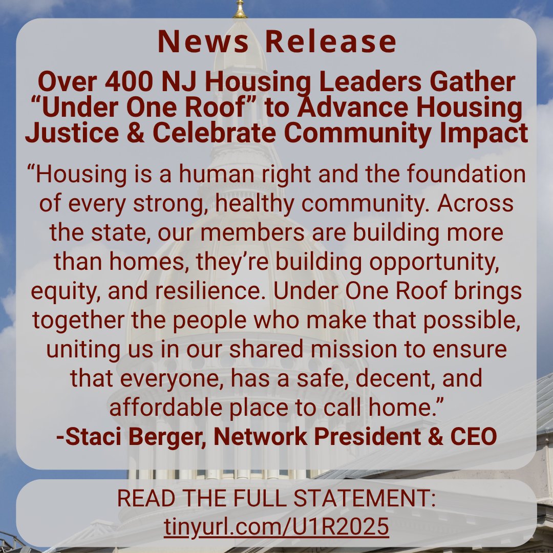 NEWS RELEASE 🗞️

“Across the state, our members are building more than homes, they’re building opportunity, equity, &amp; resilience.” -HCDNNJ President &amp; CEO Staci Berger

READ MORE: tinyurl.com/U1R2025