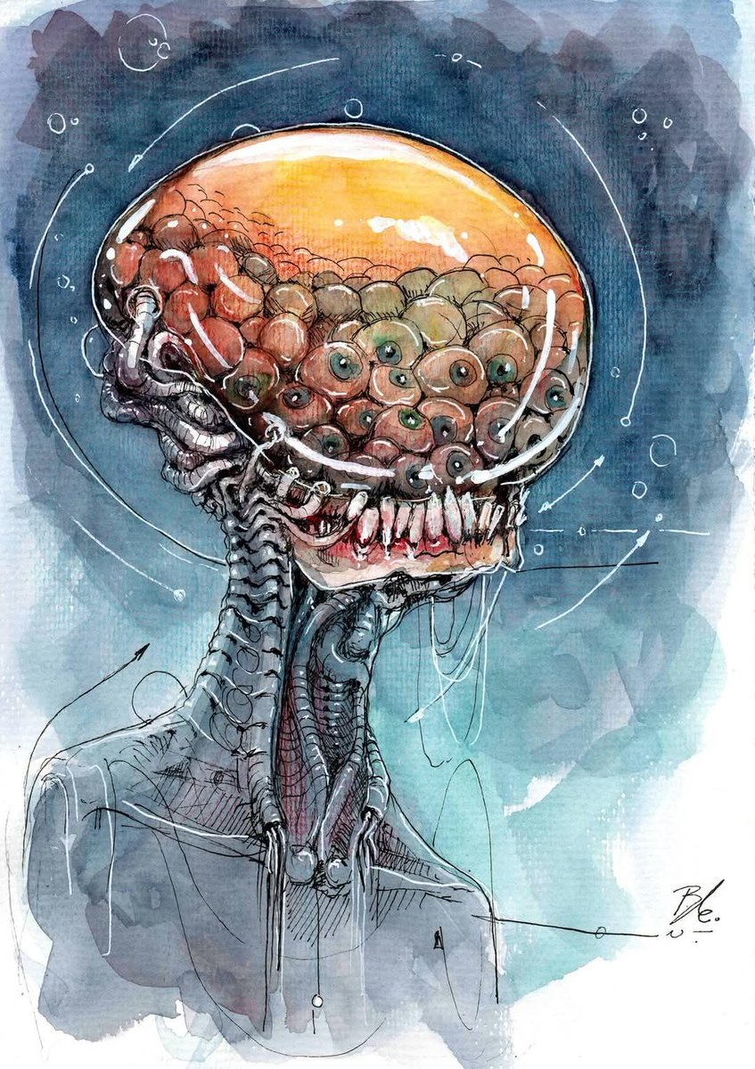 HPL_JDeLaughter's tweet image. 💀The stench waxed overpowering &amp;amp; the noises swelled to a bestial babel of croaking, baying &amp;amp; barking. That flopping or pattering was monstrous—I could not look upon the degenerate creatures responsible for it🎨Art (Inspired by HR Giger) by Nick Blebis💀#HRGiger #Lovecraftian