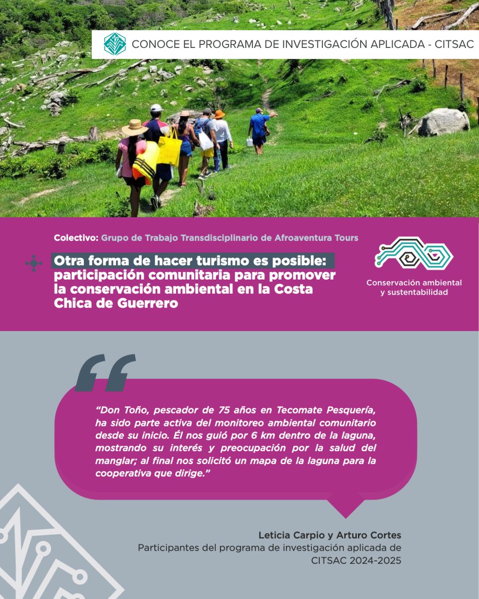 ¡Conoce nuestro Programa de Investigación Aplicada y los proyectos que apoyamos! 
Como Afroaventura Tours, colectivo afrodescendiente que se dedica al  #turismocomunitario y promueve la conservación ambiental en la costa chica de #Guerrero.