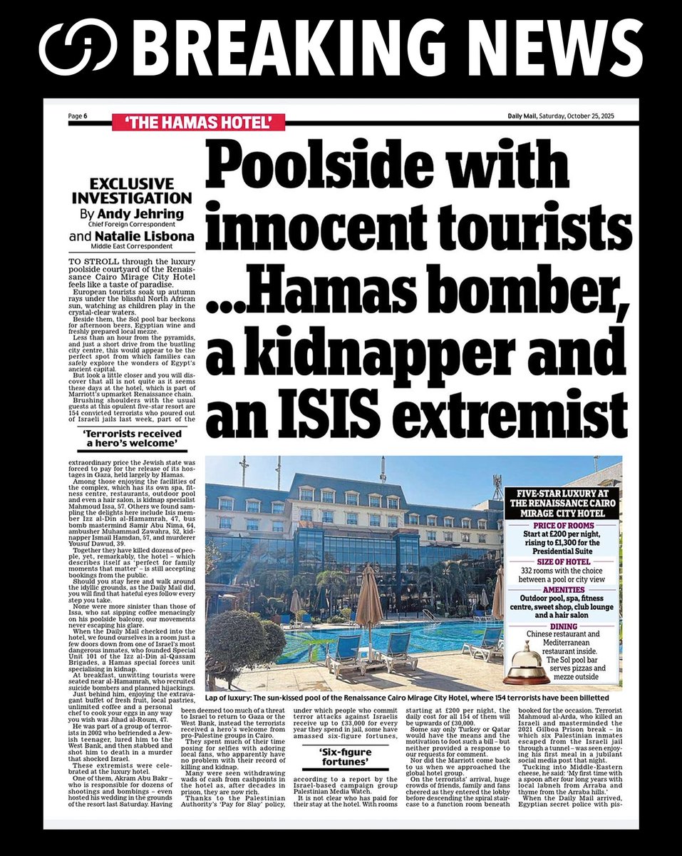 🚨 Evil WALKS AMONG US. 154 Hamas terrorists live in five-star luxury, while the families of deceased hostages, including two Americans, still wait to bury their loved ones. Read the Daily Mail’s report below 👇