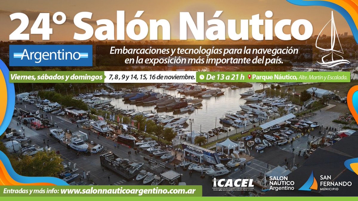 SanFerMunicipio's tweet photo. ¡VUELVE EL SALÓN NÁUTICO ARGENTINO! ⛵️🚤

🗓️ Del viernes 7 al domingo 9 y del viernes 14 al domingo 16 nov., de 13 a 21h

Entradas: https://t.co/8uDJzgV5Md
📌 Parque Náutico San Fernando

La exhibición naval más importante: 200 embarcaciones, stands, espectáculos y foodtrucks. https://t.co/7s7M0VTmiG