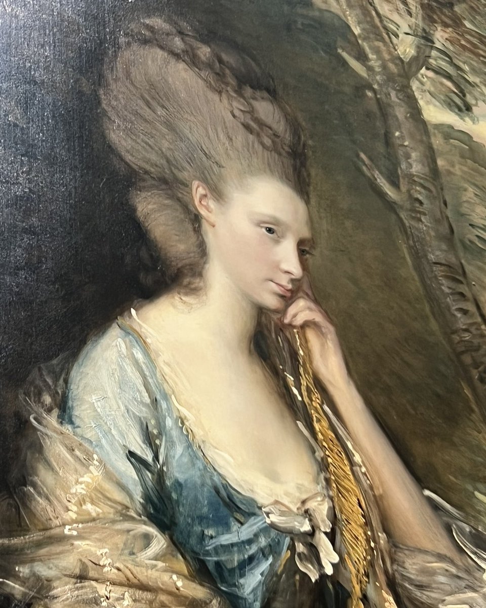 Diana_in_Winter's tweet photo. The Countess of Chesterfield and me at the @GettyMuseum today. This beautiful Gainsborough was painted during our American Rev. I love how the unfinished bits direct us to her face. Anne’s mood in this portrait is my goal. #Gainsborough #Museum #Getty #EquanimityGoals #LosAngeles https://t.co/PUXyogNhRh