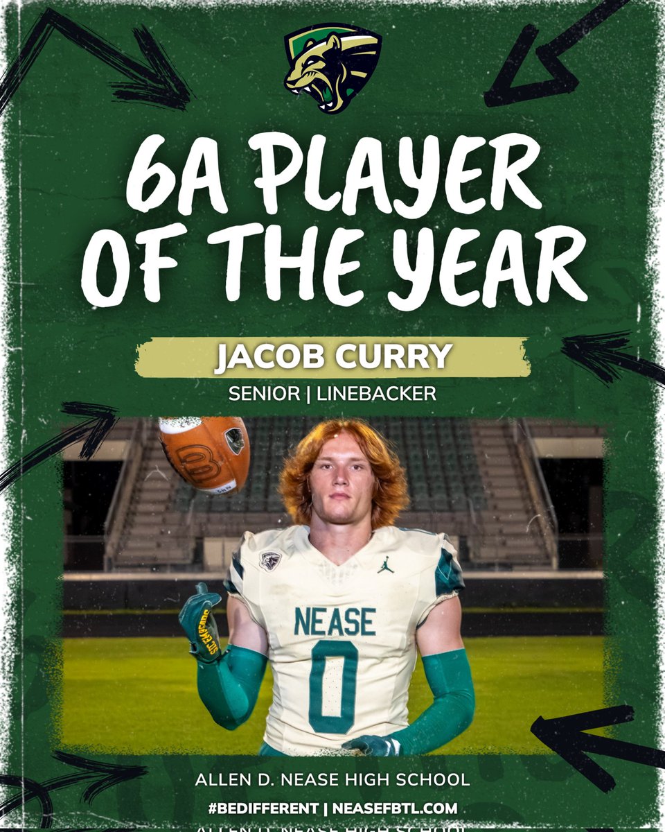NeaseFTBL's tweet image. Jacob Curry.
Senior.
Linebacker.
6A Player of the Year. 
Congratulations Curry! 
#BeDifferent