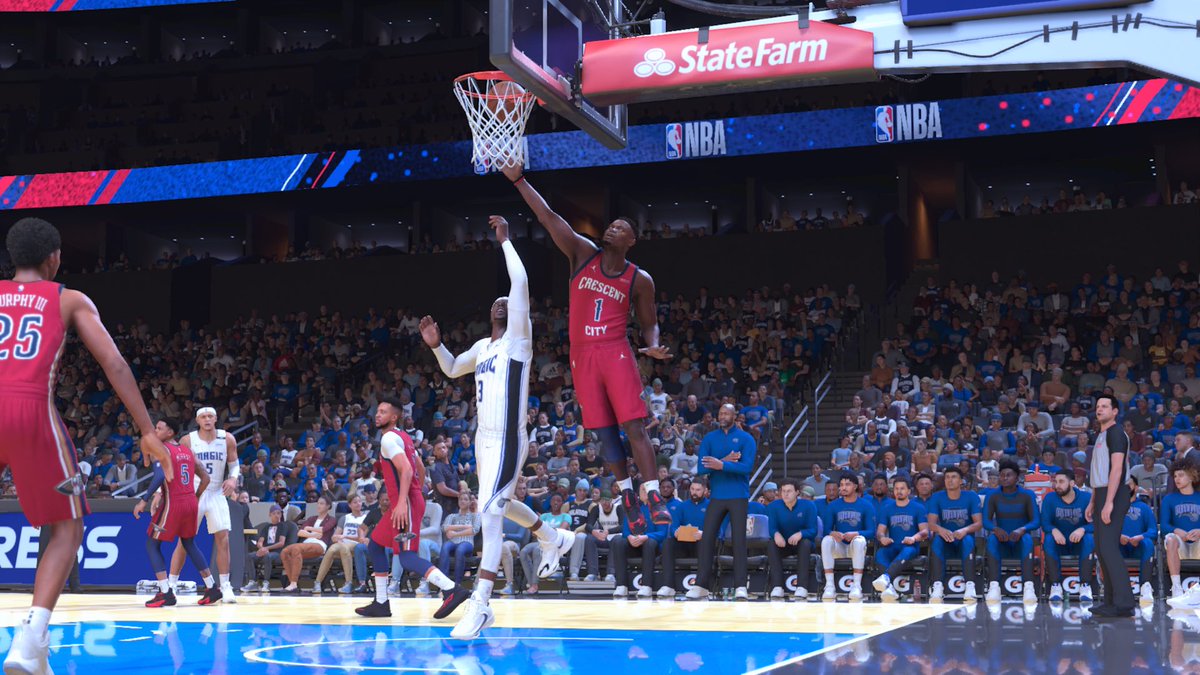 Zion Williamson blocking Kentavious Caldwell-Pope! We bounced back with a 79-68 road WIN against the Magic after a tough loss @ home against the Blazers. We are now 14-8 and fifth in the Western Conference! 💪🏿 

⬇️ Zion Williamson’s stats

  27 PTS
 11/19 FG
 2-4 3PM

#NBA2K25