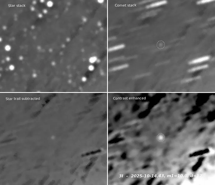 forallcurious's tweet photo. 🚨BREAKING: THE ACID TEST OF 3I/ATLAS

Perihelion constitutes the acid test of 3I/ATLAS. If it is a natural comet glued together by weak forces, its heating by 770 watts per square meter may break it up into fragments which evaporate more quickly as a result of their large surface area per unit mass.

The resulting fireworks might generate a much brighter cometary plume of gas and dust around it. However, if 3I/ATLAS was technologically manufactured — as suggested by its high abundance of nickel relative to iron, it might maneuver or release mini-probes. Other technological signatures include artificial lights or excess heat from an engine. We will know the nature of 3I/ATLAS better in the coming months.