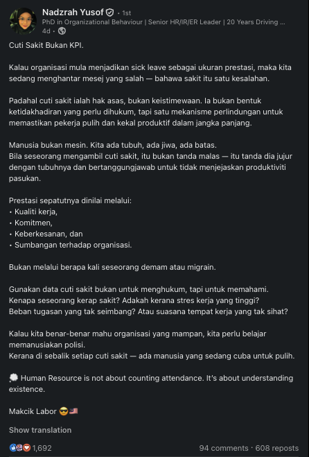 faridaffy's tweet photo. Nonsense kalau majikan cakap siapa yang ambil MC tu akan jejaskan KPI dia.

Baca ss ni dari Makcik Labor dan tag boss korang!

Terima kasih dan kredit kepada Nadzrah Yusof 😊 https://t.co/tbaqxRWh8z