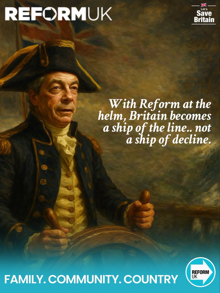 🇬🇧 Britain needs a ship of the line.. not a ship of decline. 

For too long, career politicians have left this country drifting.. directionless.. and taking on water.

We used to lead the world.
We built nations.
We ruled the waves.
And now? We’re told to accept incompetence as a